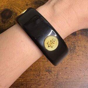 Retro Black Acrylic Bangle Bracelet with Gold Anchors Chunky Boho Nautical